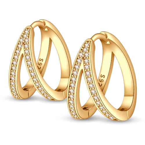 QIKAOLA Silber Creolen Ohrringe für Damen 925 Sterling Silber Creolen Ohrringe mit bunten Cubic Zirkonia Hypoallergene Silber Huggie Scharnier Knorpel Ohrringe von QIKAOLA