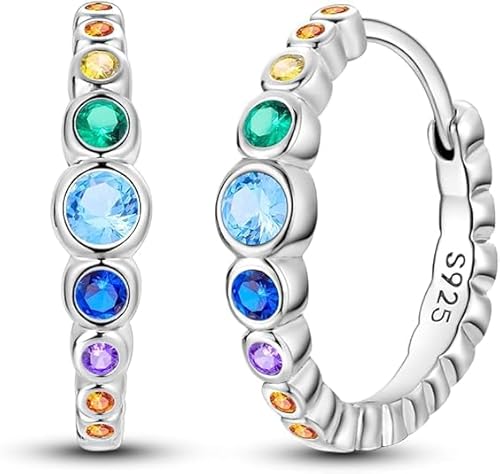 QIKAOLA Silber-Ohrringe für Frauen 925 Sterling Silber Creolen Bunte Huggie-Ohrringe für Mädchen Schmuck Geschenke von QIKAOLA