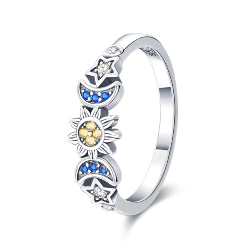 QIKAOLA Sterling Silber Ringe für Frauen Bunte Statement Ringe Cubic Zirkonia Ringe Stapelbar Vintage Ringe Ringe Größe 6-9 von QIKAOLA