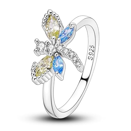 QIKAOLA Sterling Silber Ringe für Frauen Bunte Statement Ringe Cubic Zirkonia Ringe Stapelbar Vintage Ringe Ringe Größe 6-9 von QIKAOLA