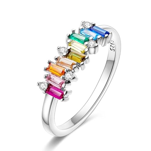 QIKAOLA Sterling Silber Ringe für Frauen Bunte Statement Ringe Cubic Zirkonia Ringe Stapelbar Vintage Ringe Ringe Größe 6-9 von QIKAOLA