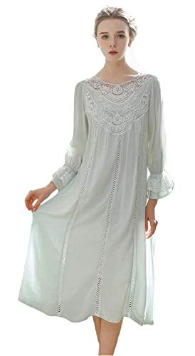 QIKEGooods 100% Baumwolle Langarm Nachthemd Für Frauen Viktorianischen Nachthemd Frauen Pyjamas Schlaf Shirt Kleid, Blau, 38 von QIKEGooods