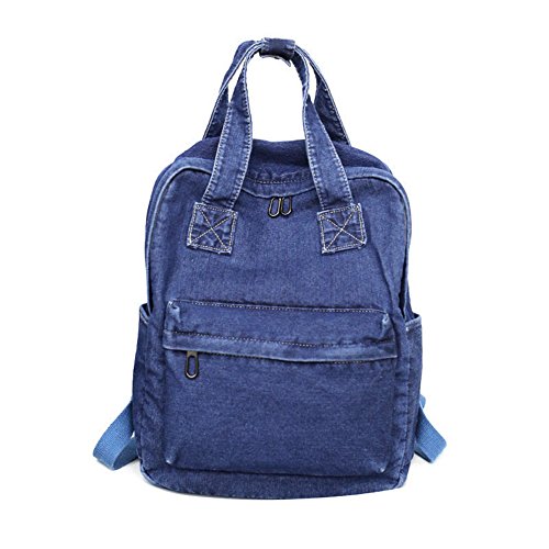 QIKEGooods Jeans-Rucksack für Damen, multifunktional, Schulrucksack, Jeans-Rucksack für Teenager, leicht, lässig, Segeltuch-Rucksack, dunkelblau, Einheitsgröße, Klassisch von QIKEGooods