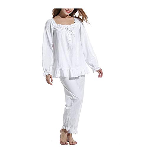 QIKEGooods Viktorianisches Nachthemd für Damen, 100 % Baumwolle, langärmelig, Nachthemd, White 02, X-Large von QIKEGooods