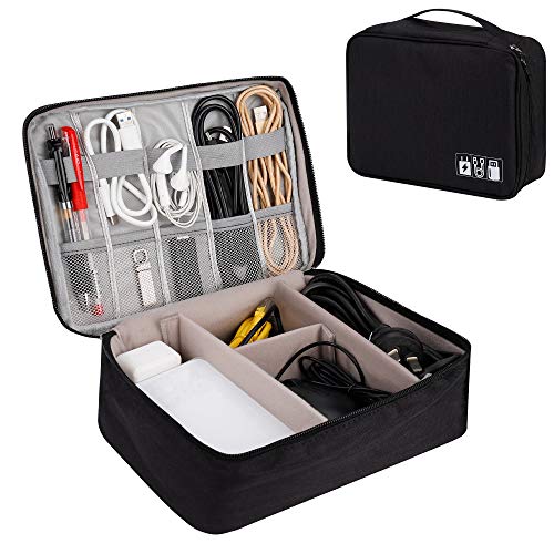 QIMEI-SHOP Elektronische Tasche Groß Elektronik Zubehör Organizer Wasserdicht Kabeltasche für Kabel SD-Karten Festplatte Power Bank USB Sticks Schwarz von QIMEI-SHOP