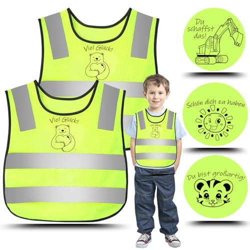 QIMMU Warnweste Kinder, 2 Stück Warnwesten Auto Kinder, 360 Grad Reflektierende Warnwesten, Sicherheitsweste Kinder von QIMMU