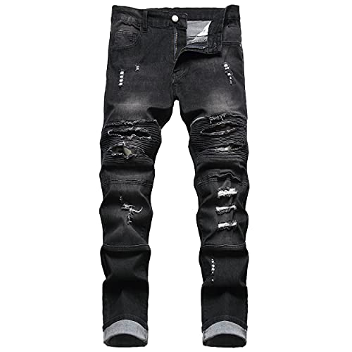 QIMYUM Herren Biker-Jeans, Distressed Slim Fit - - 48 von QIMYUM