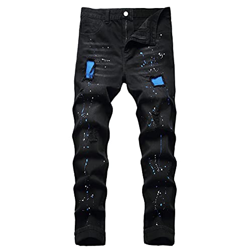 QIMYUM Herren Jeans mit geradem Bein, Distressed Destroyed Slim Fit, Black040, 54 von QIMYUM