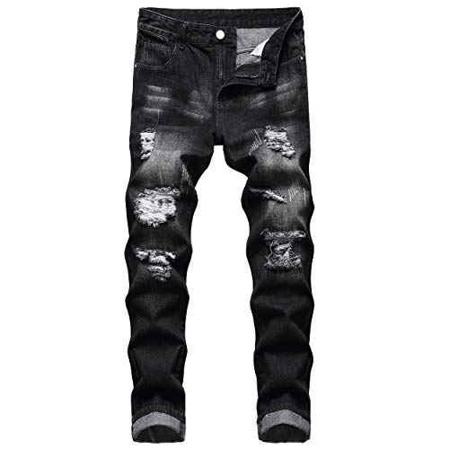 QIMYUM Herren Jeans mit geradem Bein, Distressed Destroyed Slim Fit - - 46 von QIMYUM