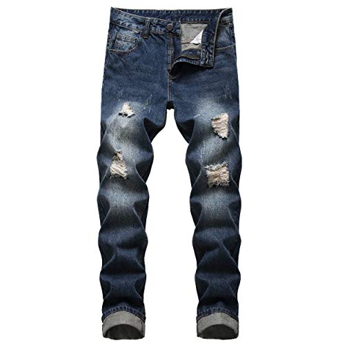 QIMYUM Herren-Jeans mit zerrissenem Bein, Used-Look, schmale Passform, gerades Bein, Blue2005, 48 von QIMYUM