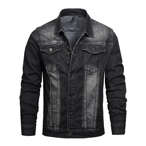 QIMYUM Jeansjacke für Herren, Distressed Slim Denim Jacke, schwarz, Small von QIMYUM