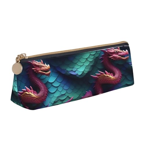 QIN&ZHENG 3D Magical Dragon Scales Patterns Print Fashion Leather Triangular Pouch Lightweight Cosmetic Case Full Print Compact Organizer, White, One Size, Stylish, Weiß, One Size, Stilvoll von QIN&ZHENG