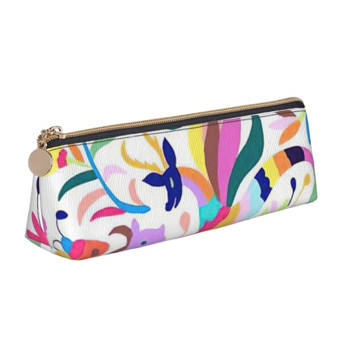 QIN&ZHENG Mexikanische Otomi-Tier-Druck, modische dreieckige Tasche, leicht, Kosmetiktasche, Volldruck, kompakter Organizer, Weiß, One Size, Stilvoll von QIN&ZHENG