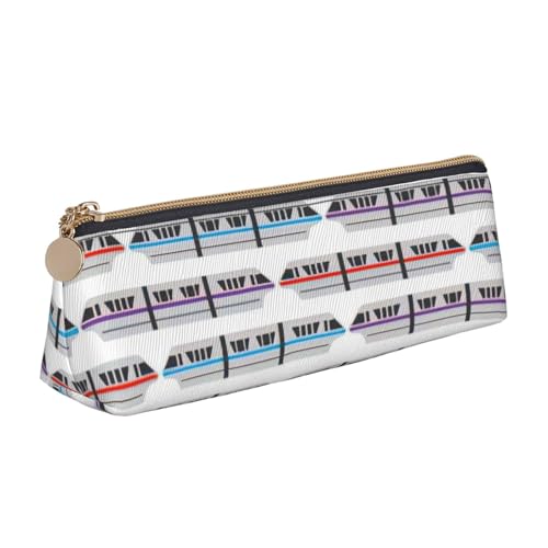 QIN&ZHENG Monorail Train Print Fashion Leather Triangular Pouch Lightweight Cosmetic Case Full Print Compact Organizer, Weiß, One Size, Stilvoll von QIN&ZHENG