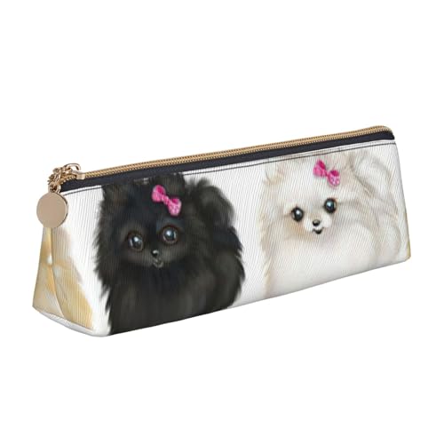 QIN&ZHENG Pomeranians Patterns Print Fashion Leather Triangular Pouch Lightweight Cosmetic Case Full Print Compact Organizer, White, One Size, Stylish, Weiß, One Size, Stilvoll von QIN&ZHENG
