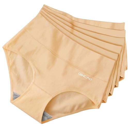 QINCAO Unterhosen Damen, 6er Pack Hohe Taille Slips Baumwolle Unterwäsche, Stretch Atmungsaktiv Panties Weich von QINCAO