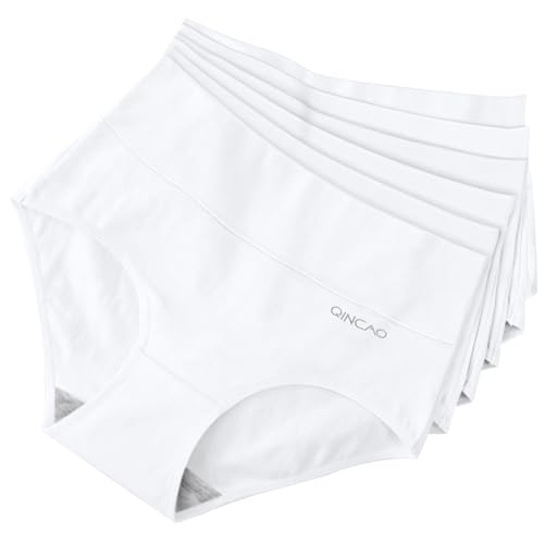 QINCAO Unterhosen Damen, 6er Pack Hohe Taille Slips Baumwolle Unterwäsche, Stretch Atmungsaktiv Panties Weich von QINCAO