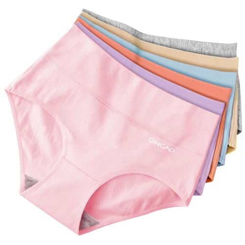QINCAO Unterhosen Damen, 6er Pack Hohe Taille Slips Baumwolle Unterwäsche, Stretch Atmungsaktiv Panties Weich von QINCAO