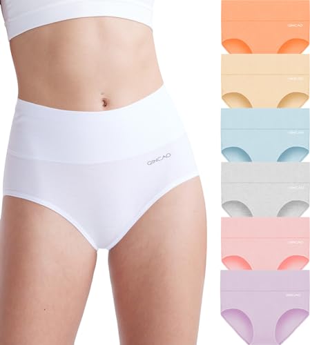 QINCAO Unterhosen Damen, 6er Pack Hohe Taille Slips Baumwolle Unterwäsche, Stretch Atmungsaktiv Panties Weich von QINCAO