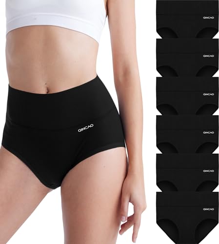 QINCAO Unterhosen Damen, 6er Pack Hohe Taille Slips Baumwolle Unterwäsche, Stretch Atmungsaktiv Panties Weich von QINCAO