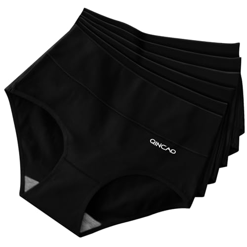 QINCAO Unterhosen Damen, 6er Pack Hohe Taille Slips Baumwolle Unterwäsche, Stretch Atmungsaktiv Panties Weich von QINCAO