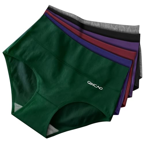QINCAO Unterhosen Damen, 6er Pack Hohe Taille Slips Baumwolle Unterwäsche, Stretch Atmungsaktiv Panties Weich von QINCAO