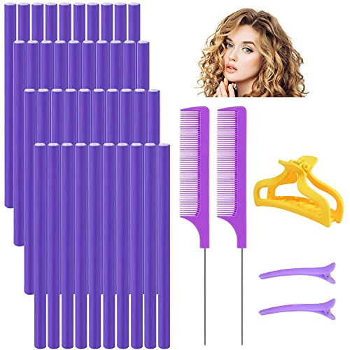 QINERSAW 40Pcs 24cm Papilotten Lockenwickler Flexwickler Weich Flexible Lockenstab Twist Schaum Papilotten Locken Manuelle Curler Roller für Haar Damen Mädchen über Nacht ohne Hitze mit 2 Kamm 3 Clips von QINERSAW