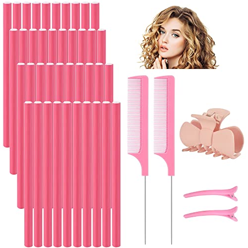 QINERSAW 40Pcs 24cm Papilotten Lockenwickler Flexwickler Weich Flexible Lockenstab Twist Schaum Papilotten Locken Manuelle Curler Roller für Haar Damen Mädchen über Nacht ohne Hitze mit 2 Kamm 3 Clips von QINERSAW