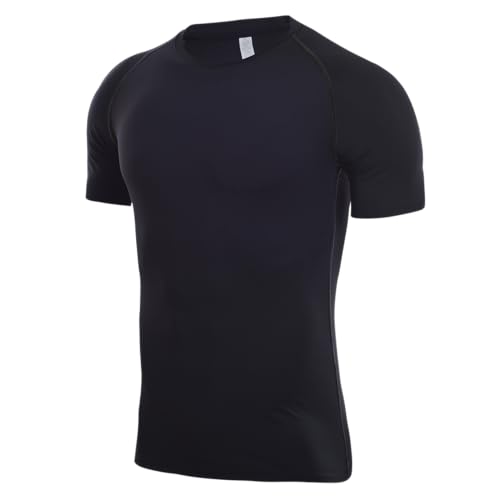 QINFEN YUNDOU Kompressionsshirt Herren, Kurzarm Sport T-Shirts Kompression Grundschicht Funktionsshirt Atmungsaktiv Schnell Trocknendes für Running Gym (DE/NL/SE/PL, L, Schwarz) von QINFEN YUNDOU