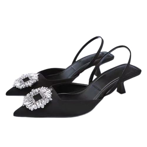 QINGE Damen Sandalen Sommerschuhe Damen Pumps Strass High Heels Sandalen Damen Schuhe Braut Hochzeit Schuhe Damen 8-Schwarz, 39 von QINGE