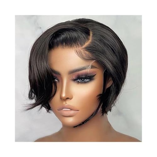 Lace Front Perücken Echthaar Kurze Perücken aus Echthaar, glatt, brasilianisches Remy-Haar, transparent, glatt, Bob-Perücke aus Echthaar for schwarze Frauen Perücken für Frauen von QINGGANG-0224