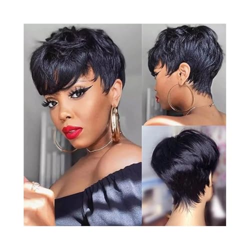 Lace Front Perücken Echthaar Kurze Pixie Cut Perücke Echthaar for schwarze Frauen mit Pony Kurze Perücke Echthaarperücken Perücken für Frauen von QINGGANG-0224