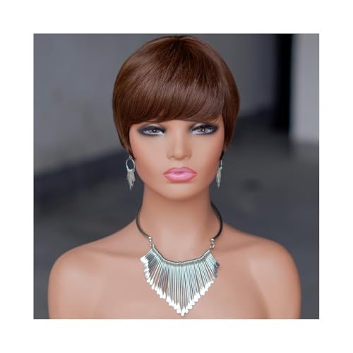 Lace Front Perücken Echthaar Kurze schwarze Perücke Echthaarperücken for Frauen Pixie Cut Perücke Brasilianische Echthaarperücke Perücken für Frauen(Bruin) von QINGGANG-0224