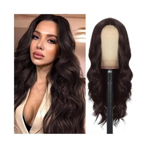 Lace Front Perücken Echthaar Perücke Damen Kunstfaser Mode in Langen Locken Schwarz Big Wave Lange Haare Mechanismus Perücken für Frauen(Dark brown-103F) von QINGGANG-0224
