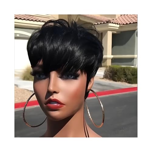 Lace Front Perücken Echthaar Perücke Echthaar Kurze Perücken for schwarze Frauen Glatte Bob-Perücke for den täglichen Gebrauch Perücken für Frauen von QINGGANG-0224