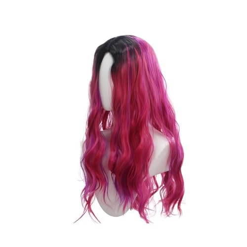 Lace Front Perücken Echthaar Schwarz Lila Gradienten Highlights Lange Wasser Gewellte Lockige Synthetische Perücken Perücken für Frauen von QINGGANG-0224