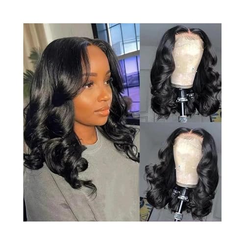 Lace Front Perücken Echthaar Transparente Lace-Frontal-Perücke aus Echthaar, 4 x 4 Echthaar-Perücken for Frauen, vorgezupfte Lace-Front-Perücke aus Echthaar Perücken für Frauen(16inches) von QINGGANG-0224