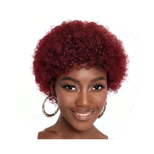 Lace Front Perücken Echthaar Weiche Perücke for Frauen, Afro-Perücke mit lockigem Haar und Pony, Echthaar, lockig, for den täglichen Gebrauch auf Partys Perücken für Frauen(Red) von QINGGANG-0224