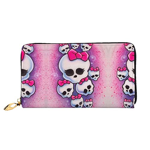 Rosa Mädchen Schädel Reißverschluss Leder Geldbörse für Frauen Clutch Tasche Reise Kartenhalter Geldbörse Geschenk Rosa Mädchen Schädel Einheitsgröße Modern, Rosa Mädchen Totenkopf, Einheitsgröße, von QINGIXIN