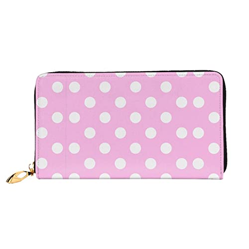 Rosa Polka Dots Reißverschluss Leder Geldbörse für Frauen Clutch Tasche Reise Kartenhalter Geldbörse Geschenk Rosa Polka Dots, One Size, Modern, pink / punkte, Einheitsgröße, Modern von QINGIXIN