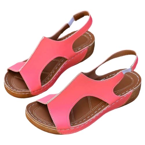 QINGMEN Barfuss Schuhe Damen Frauen Casual Seite Hohl Gürtel Schnalle Slope Bottom Römische Sandalen Keilabsatz 2025 (Pink, 42) von QINGMEN
