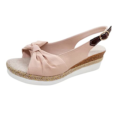 QINGMEN Damensandalen solide Stoff-Casual- Keil, Schnalle, Sandalen Sandaletten (Pink, 39) von QINGMEN