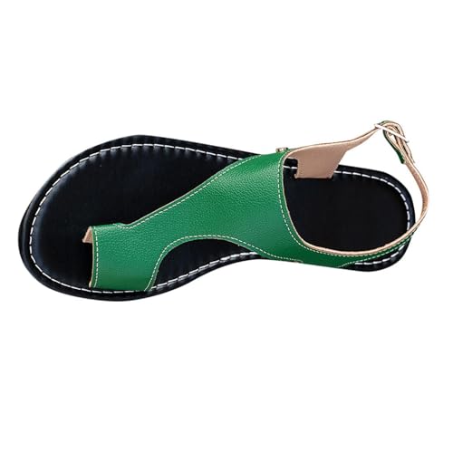 QINGMEN Hausschuhe Damen Flache Riemchensandalen für Damen, hohl, stützende Keilschuhe mit Riemen auf der Rückseite, Urlaubssandalen, Sommerschuhe Elegant (Green, 37) von QINGMEN