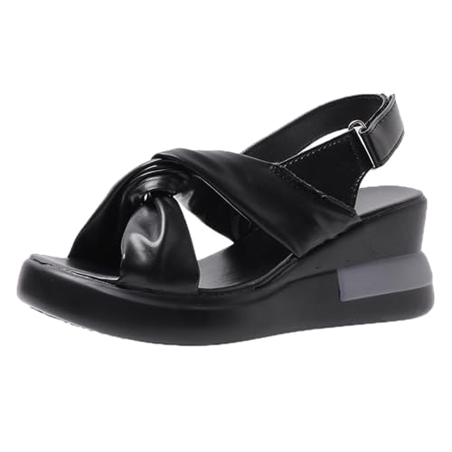 QINGMEN Orthopädische Sandalen Damen Slope mit Open Toe Einzelschuhe Fischkopf Damenschuhe Weiche Erhöhung Schuhe Breite Füße 2025 (Black, 39) von QINGMEN