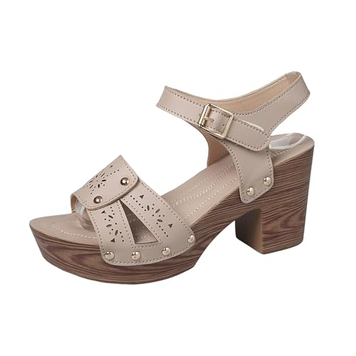 QINGMEN Orthopädische Sandalen Sexy Plateau-High-Heels-Sandalen für Damen, modische klobige Absätze, offene Zehenpartie, Plateau-High-Heels, formelle Schuhe verstellbarer (Beige, 42) von QINGMEN