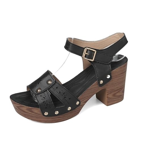 QINGMEN Orthopädische Sandalen Sexy Plateau-High-Heels-Sandalen für Damen, modische klobige Absätze, offene Zehenpartie, Plateau-High-Heels, formelle Schuhe verstellbarer (Black, 41) von QINGMEN