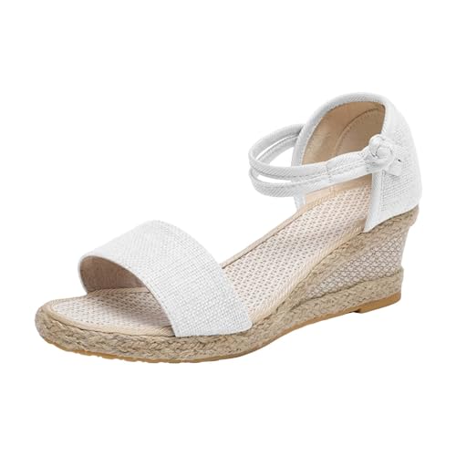 QINGMEN Orthopädische Schuhe Damen -Riemen Offene Zehenpartie Fischmaul Seitliche Schnalle Turmschnalle High Heel Slope Sandalen Ergonomische (White, 35) von QINGMEN