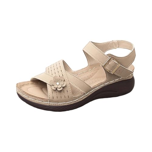 QINGMEN Pantoletten Damen Lässige seitliche hohle Gürtelschnalle mit flacher Unterseite, römische Schuhe, Sommersandalen für Damen, modische Damensandalen Latschen 2025 (White, 40) von QINGMEN