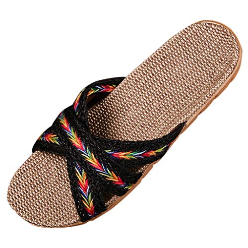 QINGMEN Sandale Damen Beiläufige Frauen Männergurt Hausschuhe Leinen Home Damenschuh Damenpantoffel SOMMER Orthopädische Sandaletten (Multicolor, 280) von QINGMEN