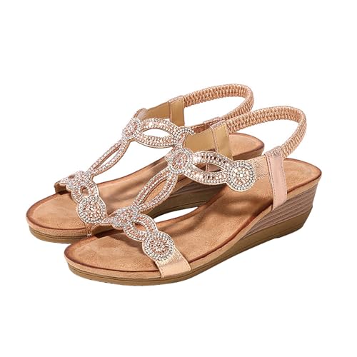 QINGMEN Sandaletten Damen Damen-Sandalen in Übergröße, modische Sonnenblumen-Hausschuhe, Sandalen Damenschuhe (Beige, 36) von QINGMEN